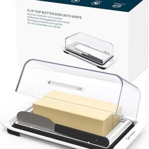 KITCHENDAO Airtight Flip-Top Butter Dish with Lid and Knife Spreader for Countertop and Refrigerator, Butter Keeper, Plastic Butter Holder …