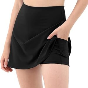 ODODOS Women’s Athletic Tennis Skorts with Pockets Built-in Shorts Golf Active Skirts for Sports Running Gym Training