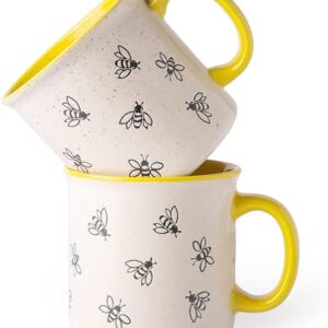 AmorArc 22 OZ Large Ceramic Coffee Mugs, Oversized Soup Cups With Big Handle for Men Women Dad Mom, Big Mug With Textured Bees Patterns for Office & Home -Microwave Safe, 2 Pcs