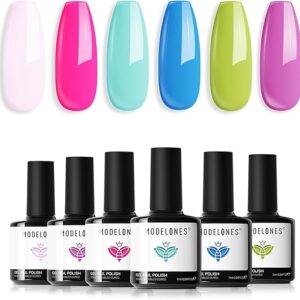 Modelones Gel Nail Polish Set, 6 Colors Spring Pastel Mint Purple Light Pink Gel Polish Summer Rainbow Bright Neon Green Blue Hot Pink Nail…