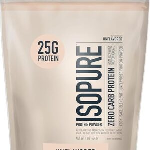 Isopure Zero Carb 100% Pure Whey Isolate Protein Powder, Lactose Free, Gluten Free, With Vitamins, Unflavored, 25g Protein Per Serving, 1 L…