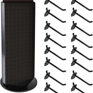 Azar Displays 700508-BLK-4B16 8-Inch W by 20-Inch H Revolving Black Pegboard Counter Display with 16-Pack of 4 inch Locking Hooks, Black
