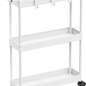 Simple Houseware Kitchen Cart Storage 3-Tier Slim/Super Narrow Shelves with Handle, 26.5” Height/5.5” Width for Narrow Place, White