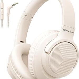 Headphones Wired with Microphone, Over Ear Foldable 3.5mm Plug in Headphones with 4.9ft Tangle-Free Nylon Cord for Tablet, Laptop, MP3/4, A…