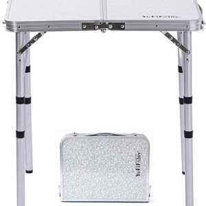 Small Aluminum Camp Table, Lightweight, Portable, Foldable with 3 Adjustable Height, Indoor Outdoor Table for Cooking, Picnic, (3 Heights),…