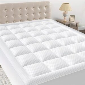 OLANLY Queen Quilted Fitted Mattress Pad, Elastic Fitted Mattress Topper, Cooling Soft Mattress Cover Stretches up to 21 Inches Deep, Machi…