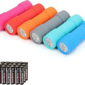 EverBrite 9-LED Flashlight 6-Pack Compact Handheld Torch Assorted Colors with Lanyard 3AAA Battery Included (Hurricane Supplies, Camping), G…
