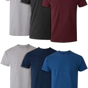 Hanes Men’s Pocket Undershirt Pack, Cotton Crew Neck T-Shirt, Moisture Wicking Tee, Assorted 6-Pack