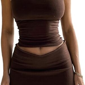 Women Sexy Bodycon Mini Skirt Set Crisscross Halter Cutout Tank Crop Top Two Piece Outfit Bandage Dress Clubwear