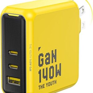 AOHI Youth 140W GaN+ USB C Charger 100W Laptop Fast Charger PD3.1 PPS 3-Port USB C Wall Charger Power Adapter for MacBook Pro 16”, Dell XP…