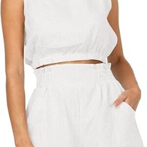 AUTOMET Women’s Summer 2 Piece Outfits Shorts Sets Sleeveless Round Neck Crop Tank Top and High Waisted Short with Pockets