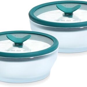 Anyday Cookware Plastic-Free Microwave Dish Set, Includes 2 Microwave-Safe Small Glass Storage Containers with Lids for Steaming, Roasting,…