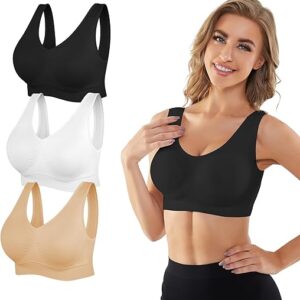 Seamless Sports Bras for Women 3 Pack,Wireless Bras Low Impact Sports Bra Sleep Comfortable Yoga Bras with Removable Pads
