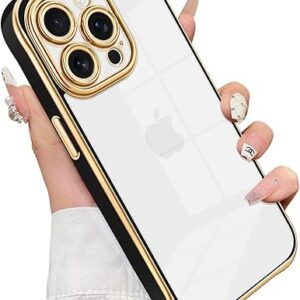Compatible with iPhone 14 Pro Case, Scratchproof Clear Hard PC Non-Yellowing Soft Plating Edge Cover Full Lens Protection Shockproof Slim Wi…