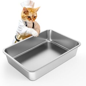 IKITCHEN Stainless Steel Cat Litter Box, Large Metal Litter Pan for Cats Rabbits, Kitty Litter Box Never Absorbs Odors, Low Side Entry Non …