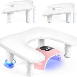 Manicure Arm Rest for Nails Tech: U-shaped Adjustable Nail Armrest – White PU Leather Hand Stand Rest for Manicurists