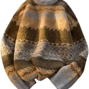 Mens Grandpa Sweater Vintage Aesthetic Knit Striped Casual Long Sleeve Pullovers Y2k Grunge Streetwear