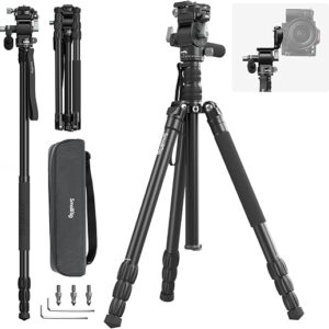 SmallRig CT195 Video Tripod Kit, 73″ Camera Tripod with Pan Tilt Fluid Head for Vertical/Horizontal Shooting, Max Load 15kg / 33Ibs for Cam…