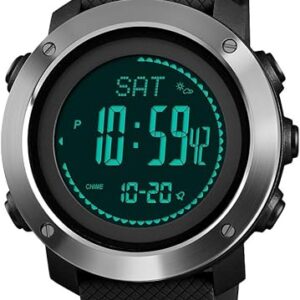 Mens Compass Watch, Digital Sports Watch Pedometer Altimeter Barometer Temperature Military Waterproof Wristwatch for Men Women