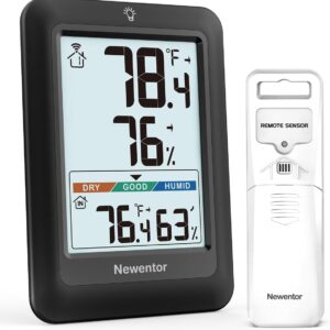 Newentor Indoor Outdoor Thermometer Wireless, Weather Stations Wireless Indoor Outdoor, Outdoor Thermometers for Patio House, Black with 1 …