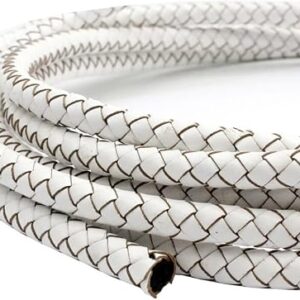 2 Yards Uncut 8mm Braided Leather Cord Round Leather Bolo Strap for Bracelet Making (White)
