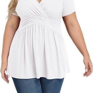 TIANZHU Women’s Plus Size Dressy Tops Wrap Shirt Short Sleeve Tunic Top V Neck Low Cut Cute Blouse