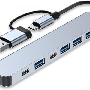 USB C Hub Splitter 7 in 1 Port Extender Multiport USB Adapter with 5 USB-A Port & 2 USB-C Port Docking Station for MacBook Pro/iPad Pro/Sur…