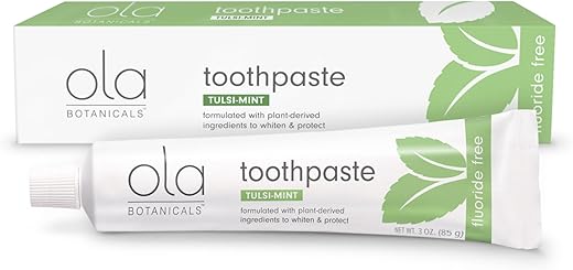 Ola Botanicals Toothpaste (3 Oz.), tulsi-Mint, Plant-derived Ingredients to whiten and Protect, Fluoride Free, Soy Free, Non GMO, Dr. Mercola