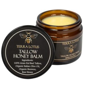 Organic Grass-Fed Beef Tallow Balm with Raw Honey – Moisturizing Cream for Soft, Smooth Skin – Handmade All-Natural Moisturizer (2 Oz, Unscented)