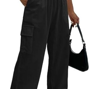 Cargo Linen Pants for Women Summer Wide Leg Palazzo Beach Pants Lightweight Women’s Casual Pants with Pocket