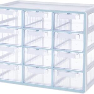 Blue Ginkgo Large 12-Drawer Cabinet – Stackable Clear Organizer for Hardware, Beads, Plastic Bricks, Office, and Craft Storage (Made in Kor…