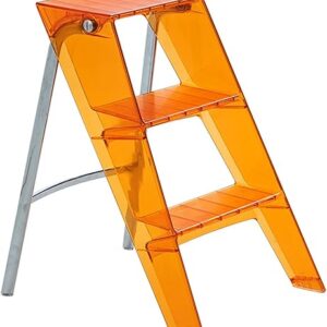 3 Step Ladder,Plastic Folding Step Stool with Wide Anti-Slip Pedal,220 Lbs Capacity,Transparent One-Sided Ladder, Lightweight & Portable St…