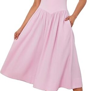 Livtany Women Off Shoulder Midi Dress Strapless Sleeveless Drop-Waist A Line Tube Dress Trendy Summer Swing Patchwork Dress
