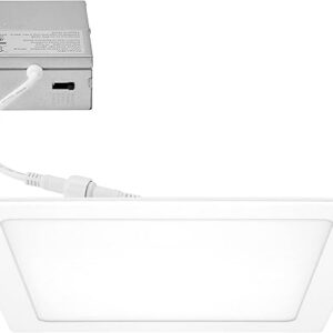Maxxima 8 in. 5CCT Square Recessed LED Downlight, 1600 Lumens Slim Flat Panel Color Selectable 2700K/3000K/3500K/4000K/5000K, Dimmable, Canless IC Rated, White Trim, J-Box Included