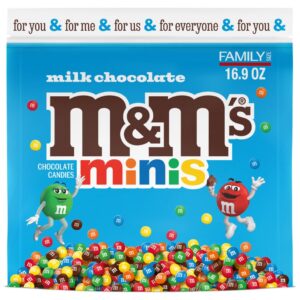 M&M’S MINIS Milk Chocolate Candy Assortment, Family Size, 16.9 oz Resealable Bulk Chocolate Candy Bag