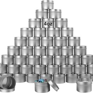 GENHAKON 48 Packs 4 oz Silvery Candle Tins, Bulk Candle Making Tins, 4 oz Candle Tins Containers for Making Candles