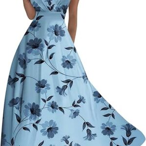 Summer Dresses Women Short Sleeve Maxi Dress Summer Fitted Tight Vintage Floral Print
