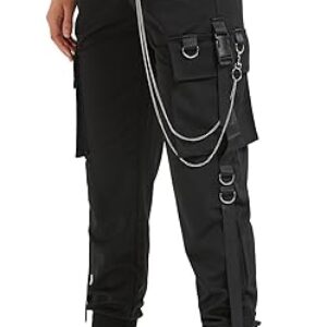 MEINVQIAOTI Black Cargo Pants for Women Techwear Women Loose Street Rock Style Casual Black Pants with Chain Goth Pants