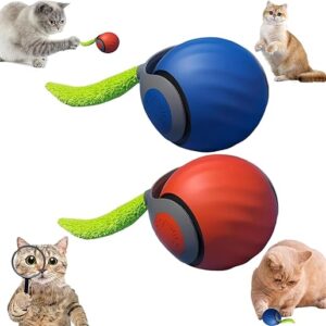 Speedy Tail 2.0, Automatic Moving Cat Toy Ball with Tail, Smart Interactive Cat Toy Ball, Two Speed Adjustment(Orange + Blue)