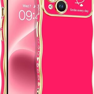BENTOBEN for iPhone 14 Case, Cute Curly Wave Frame Heart Pattern, Slim Thin Luxury Plating Wavy Edge Full Camera Protection Shockproof Bumpe…