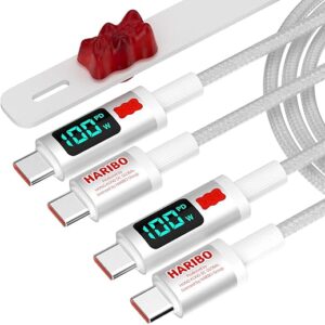 Haribo USB C to USB C Cable (2 Pack, 4.9ft), 100W PD Fast Charging, 4.9ft, LED Display, USB 2.0 Gummy Bear Style Charging Cords iPhone 15 16…