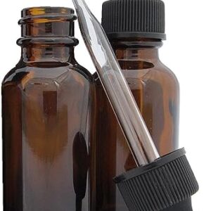 2-Pack 1oz Amber Glass Dropper Bottles