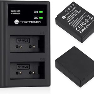 FirstPower NP-W126 NP-W126S Battery (2-Pack) and USB Dual Charger for Fujifilm X100V, X100F, X-A5, X-A10, X-E4, X-Pro2, X-Pro3, X-T1, X-T2,…