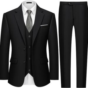 MAGE MALE Mens 3 Piece Slim Fit Suits Tuxedo Suit Set Prom Wedding Suits Two Button Blazer Jacket Vest Pants with Tie