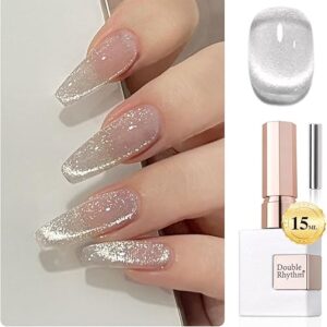Double Rhythm 0.5 OZ Cat Eye Gel Polish with Magnet 15ML Holographic Glitter Shimmer Translucent Jelly Color Magnetic Polish Salon DIY at Ho…
