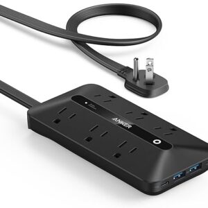 Anker Flat Plug Power Strip 300J, USB C Power Strip, 10-in-1 Ultra Thin Power Strip with 6 AC, 2 USB A and 2 USB C Ports,5feet Extension Cord, Desk Charging Station,Home Office College Dorm – Black