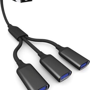 USB Splitter Cable 1 IN 3 OUT 1FT, USB 2.0 Male to Dual Female Extension Cord, Double USBA Port Hub Data+Charger Split Adapter for Laptop,P…