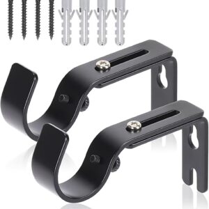 Premium Curtain Rod Brackets for Wall – 2 Pcs Adjustable Hooks, High Hardness Iron Holders for 1 Inch Rod – Black