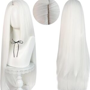 Vaggie Cosplay Wig Hazbin Hotel Cos Long Straight White Hair for Women Adult Halloween Wigs, Cosplay Con