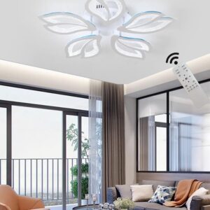 LED Ceiling Light Dimmable 60W Crystal Acrylic Chandeliers Ceiling Light 23.6in with Remote Control Ceiling Lamp 5-Leaf Modern Ceiling Ligh…